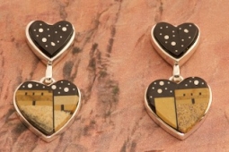 Calvin Begay Starry Night in the Pueblo Sterling Silver Heart Earrings
